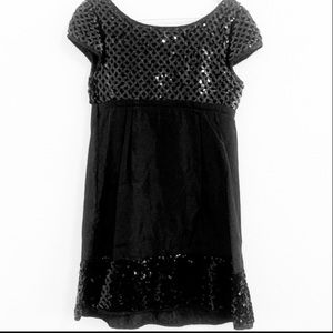 BETSY JOHSON DRESS BABYDOLL SEQUIN BLACK SIZE 10 POCKETS